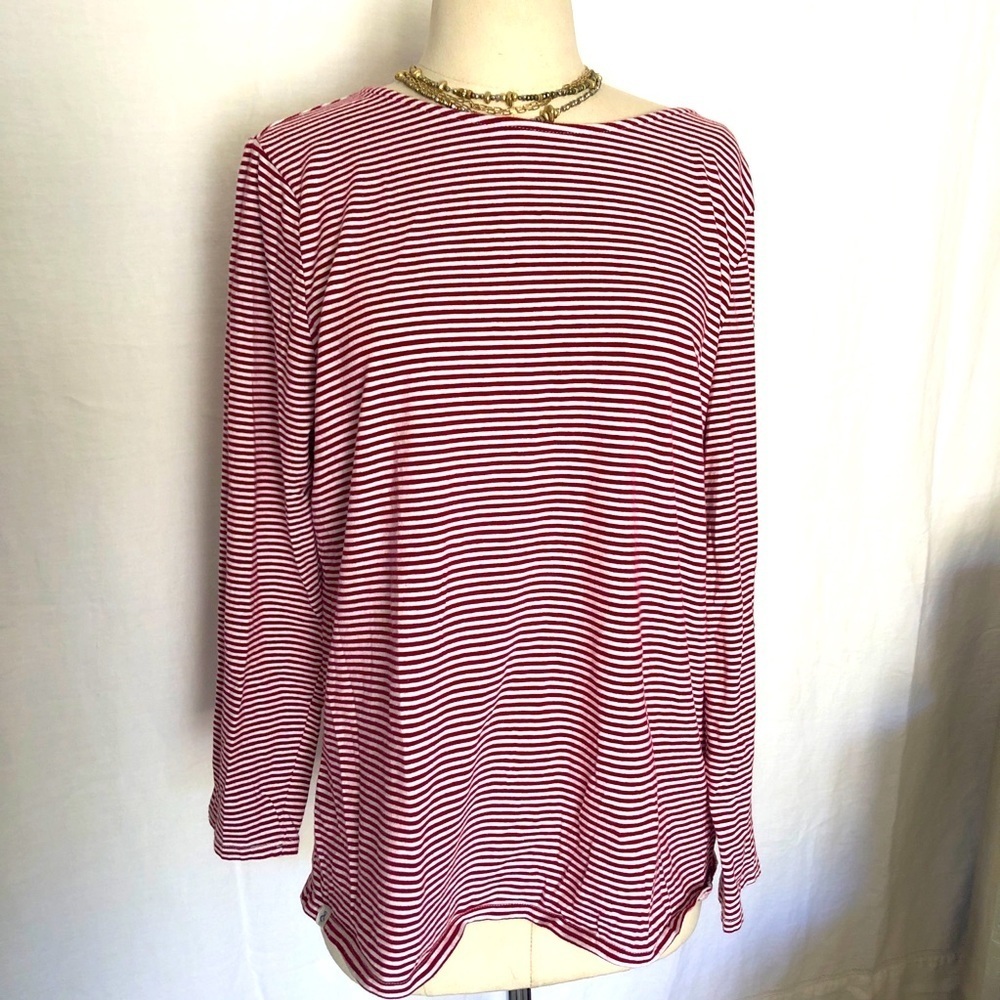 Yarn and Sea long sleeve red stripe stretch t shirt nautical size M